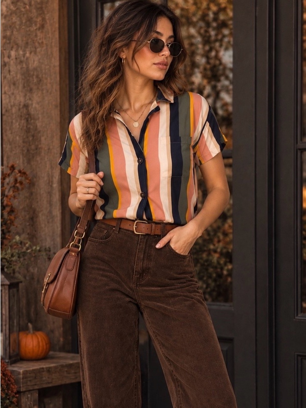 Hollister Vintage Style Multicolor Striper Button Up Cropped Top Shirt, XS